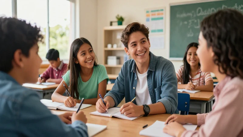 Quieres 50 ejemplos de determinantes posesivos para aprender 9 Alumnos felices aprendiendo juntos en un aula moderna