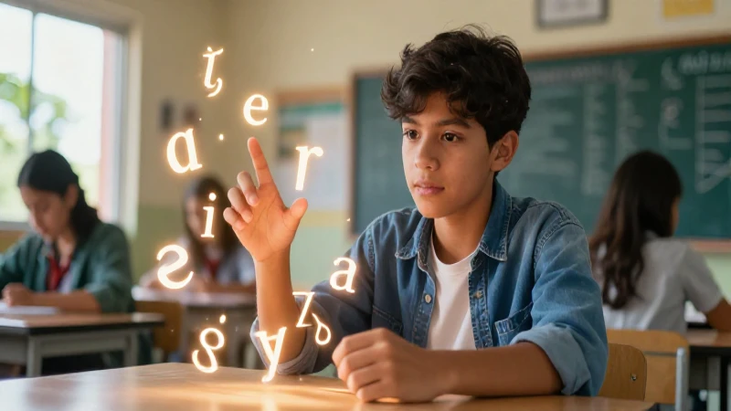 Quieres 50 ejemplos de determinantes posesivos para aprender 3 Estudiante hispano enfocado en símbolos lumínicos