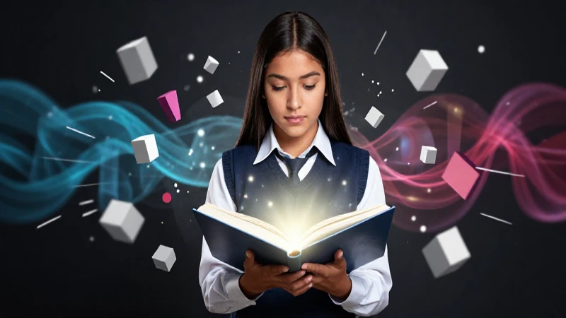 Quieres 50 ejemplos de determinantes posesivos para aprender 28 Estudiante mexicano con libro luminoso y estética vibrante