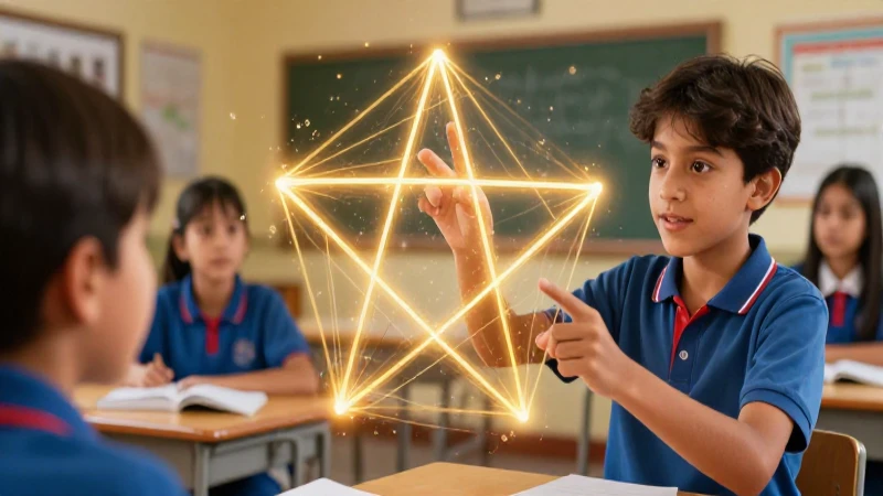 Conoce cómo calcular las diagonales de un pentágono fácilmente 3 Joven interactúa con holograma educativo dorado