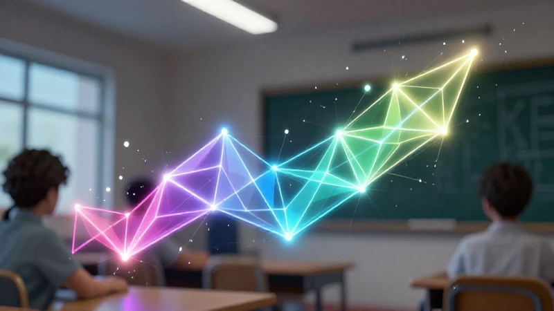 Gráfico poligonal brillante en aula mexicana