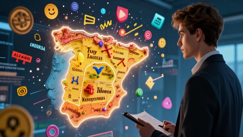 Joven estudia mapa 3D vibrante de España