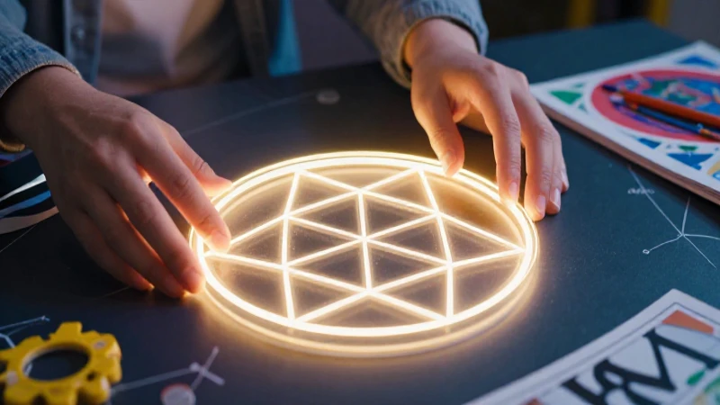 Manos tocando círculo brillante matemático