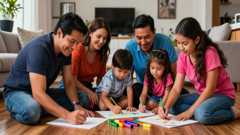 Familia mexicana coloreando, arte y tradición familiar