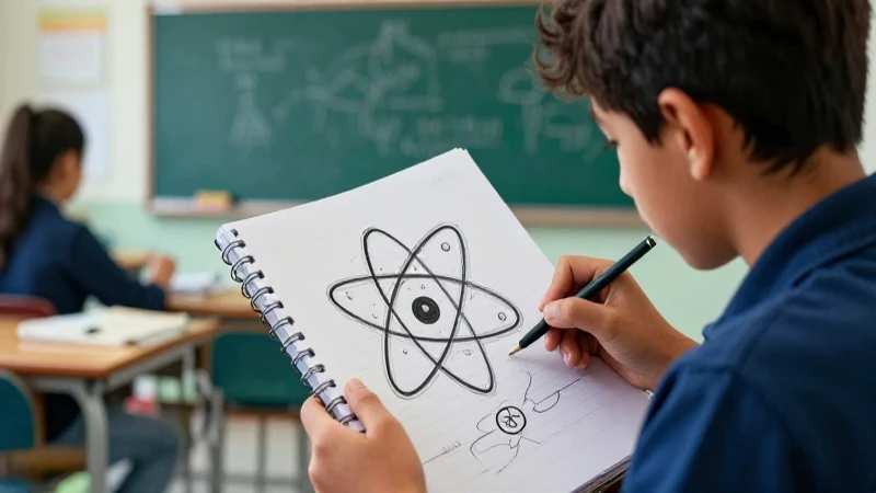 Estudiante dibuja átomo con estilo creativo
