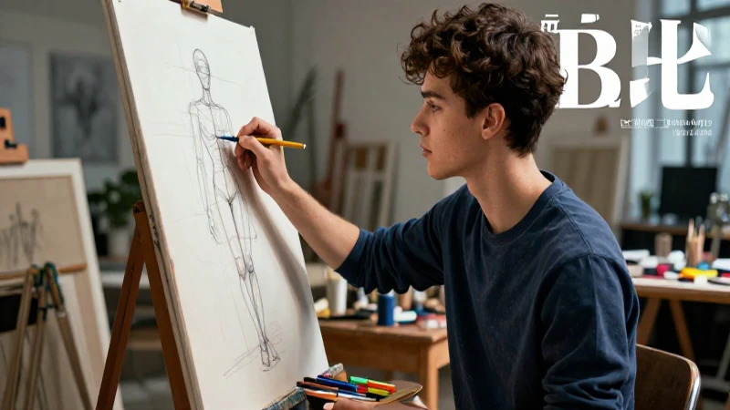 Artista dibuja figura humana en estudio moderno