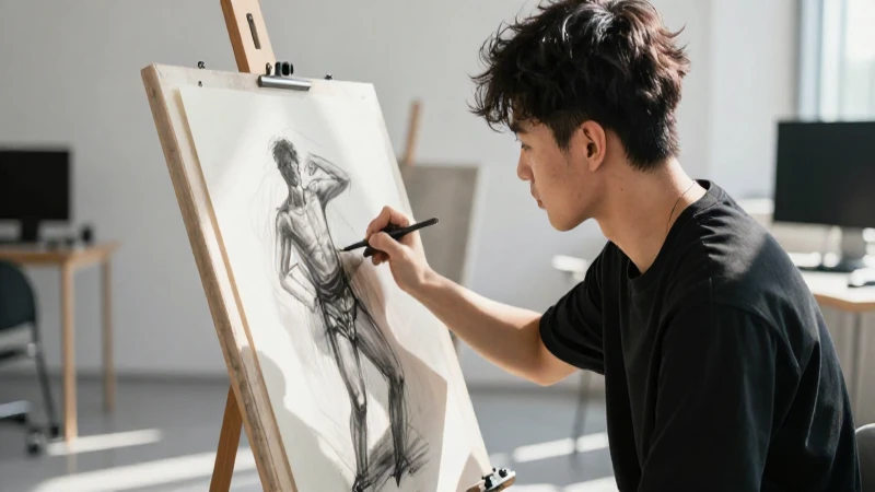 Artista dibuja figura humana dinámica