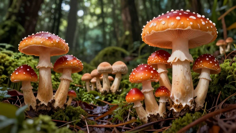 Redes fúngicas y hongos en detalle natural