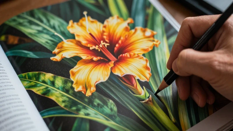Ilustración detallada de flora con boceto artístico