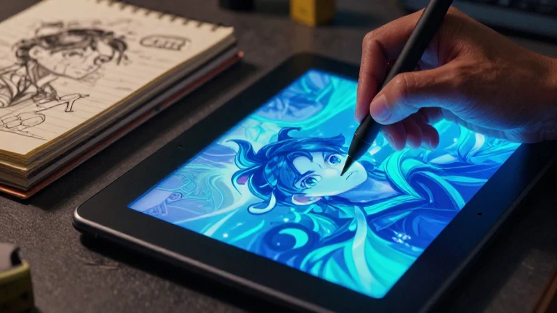 Digital stylus en tableta iluminada con estilo vintage