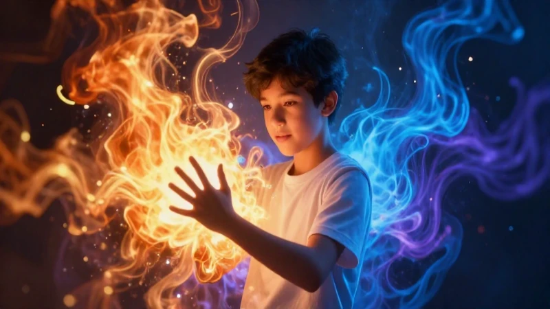 Ilustración de estudiante con aura energética vibrante