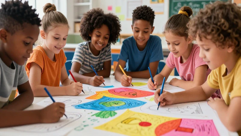 Dibujos de Inclusión Fáciles: Ideas e Imágenes Inclusivas 3 Niños dibujan felices en un aula colorida