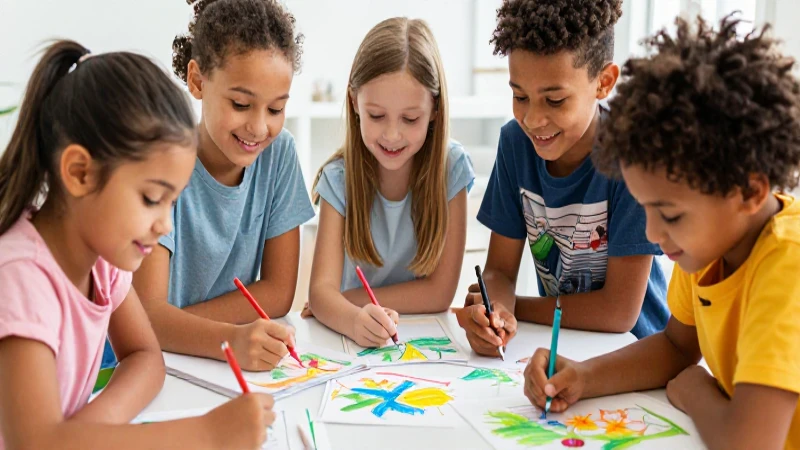 Dibujos de Inclusión Fáciles: Ideas e Imágenes Inclusivas 6 Niños felices y coloridos dibujan en un entorno moderno