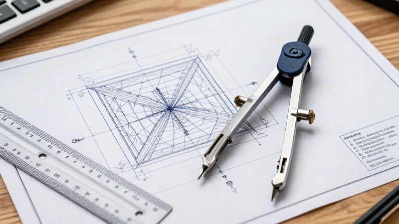 Plan técnico geométrico en escritorio pulcro