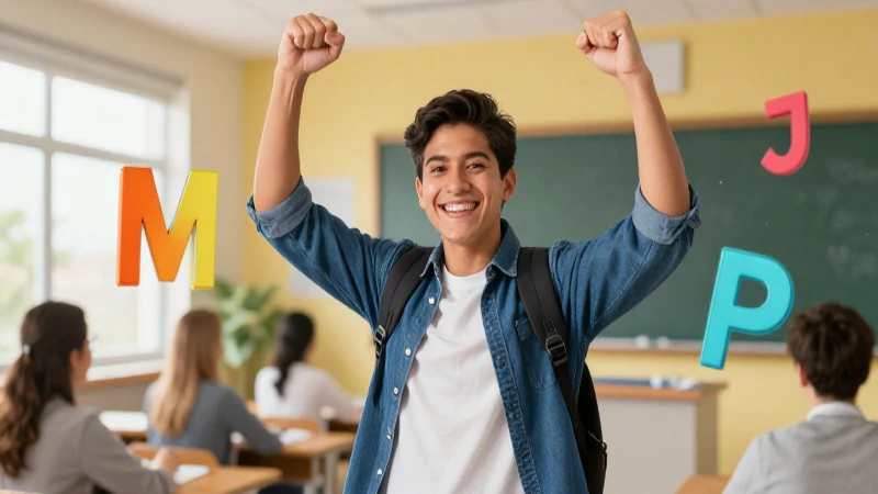Estudiante mexicano sonriente triunfa en aula