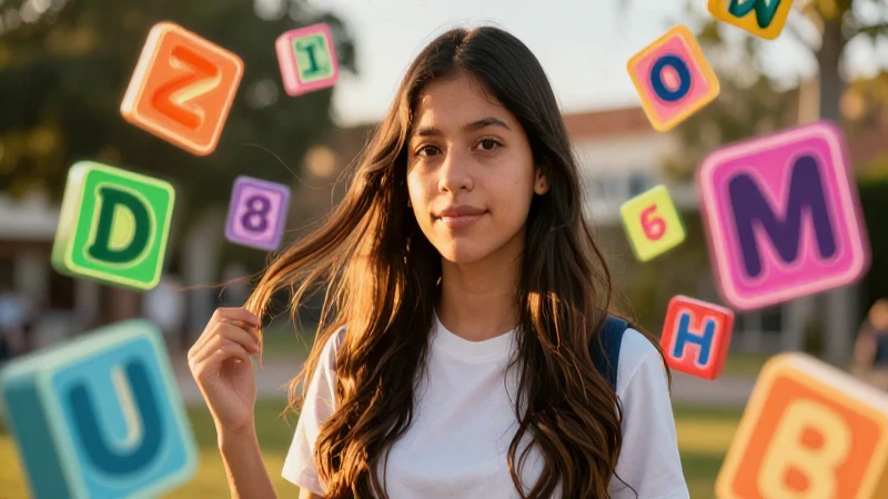 Joven estudiante mexicano con bloques educativos vibrantes