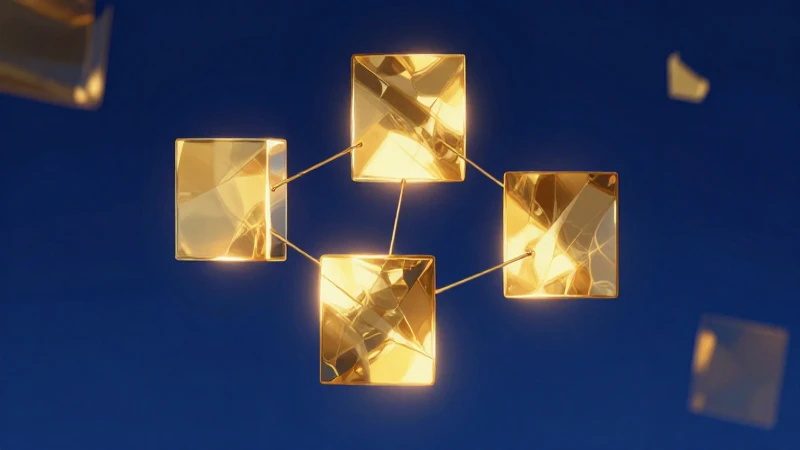 Geometría brillante con cuadrados interconectados dorados