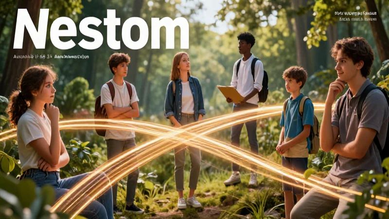 Portada educativa vibrante con jóvenes y conexiones abstractas