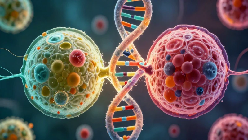 Reproducción asexual vs. sexual: Conoce las claves principales 3 Células vibrantes y ADN se fusionan en una ilustración científica detallada