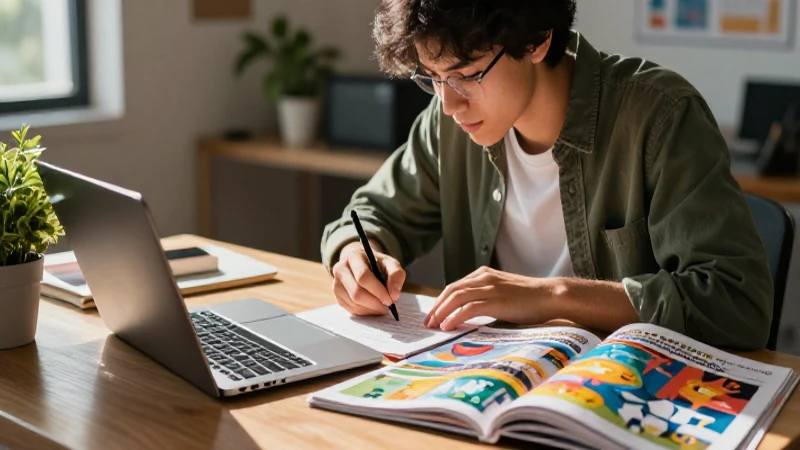 Estudiante concentrado, esfuerzo diligente y estética moderna