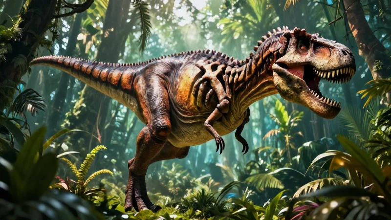Dinosaurios: origen, tipos, características y extinción 3 Rex majestuoso en su jungla prehistórica