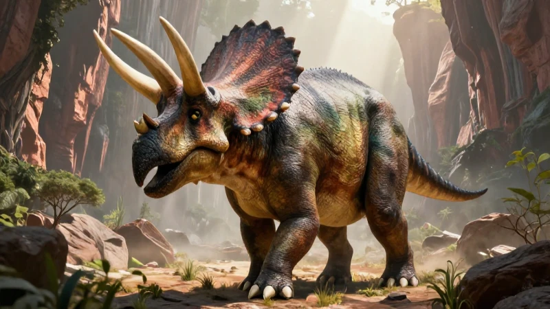 Dinosaurios: origen, tipos, características y extinción 7 Triceratops real en dramático paisaje mesozoico