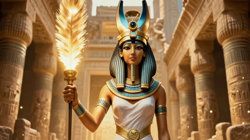 Deidad egipcia majestuosa ilustrada con luz cinematográfica