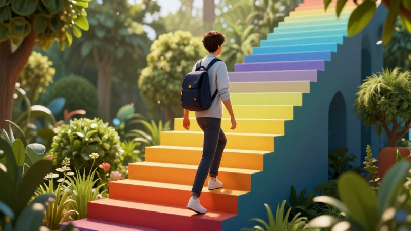 Disciplina: Definición y Concepto Esencial para Todos 7 Joven ambicioso sube escaleras hacia el futuro