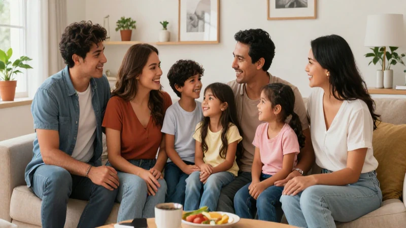 Familia mexicana sonriente en un hogar luminoso