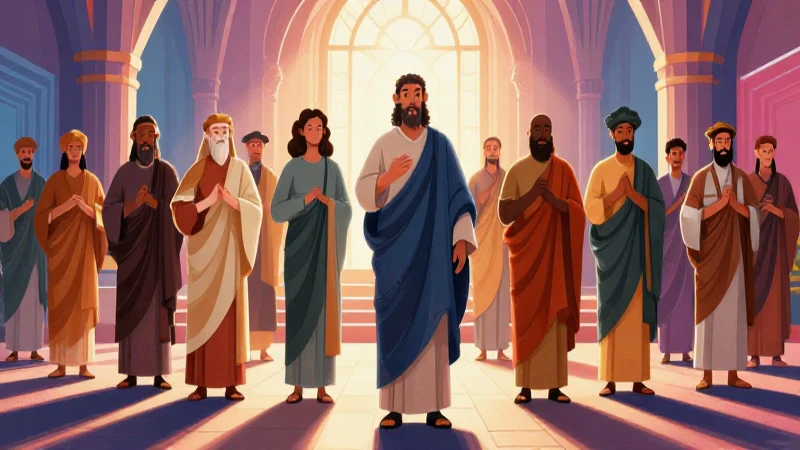 Ilustración de doce apóstoles en iglesia moderna