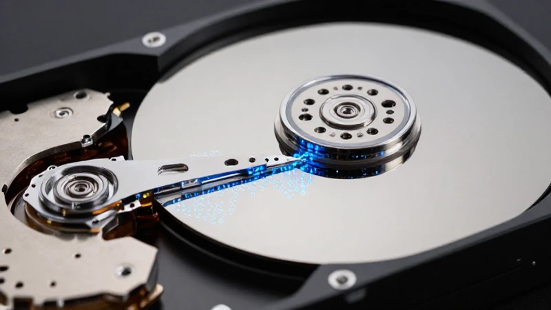 Mecanismo detallado de disco con datos azules dinámicos