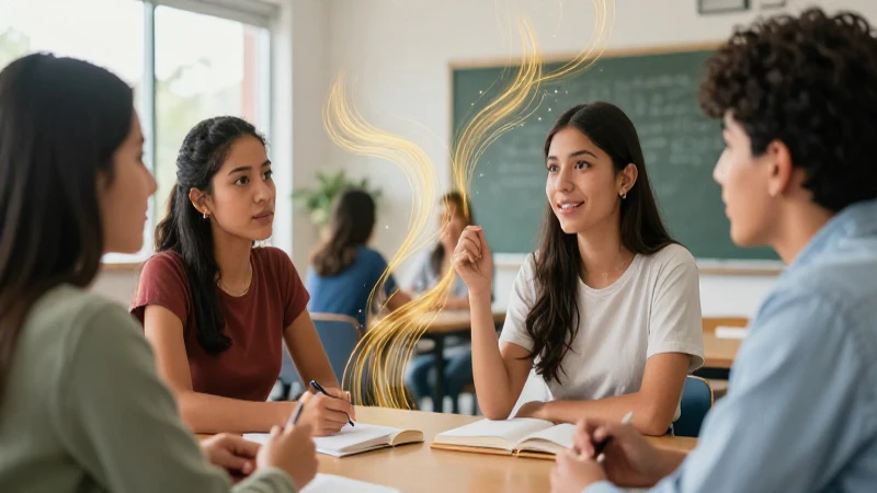 Estudiantes mexicanos debaten ideas abstractas brillantes