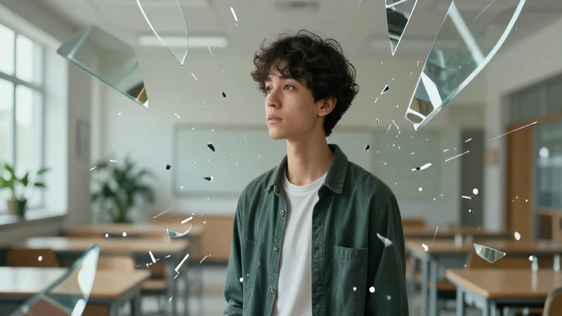Joven en un entorno etéreo, con fragmentos de realidad
