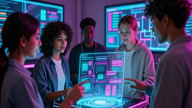 Estudiante usa holograma en entorno futurista