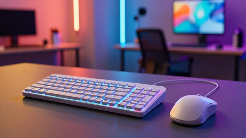 Teclado ergonómico futurista y ratón de alto rendimiento