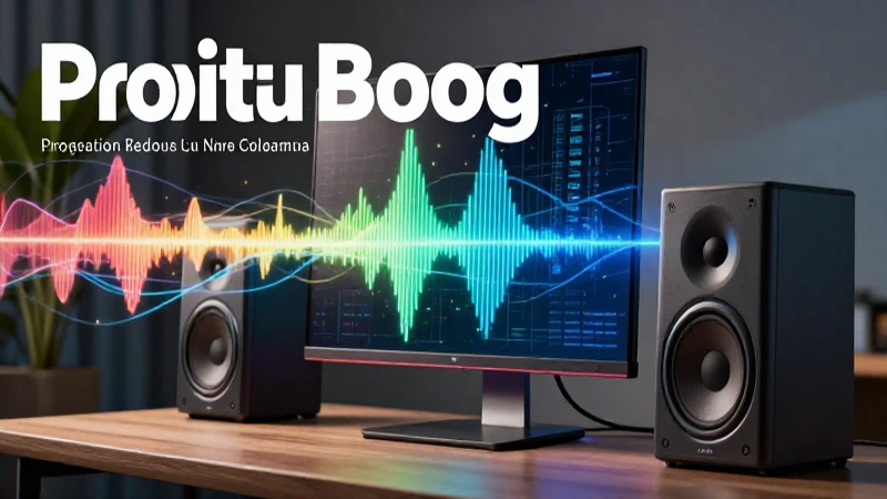 Monitor y altavoces modernos con ondas vibrantes