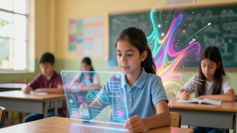 Qué es disruptivo: definición, aplicaciones y ejemplos 4 Aula moderna con aprendizaje holográfico futurista
