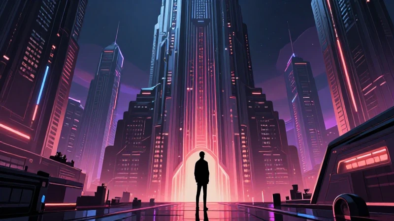 Ciudad distópica dramática con silueta futurista