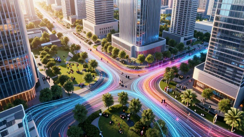 Optimiza distribución poblaciones: estrategias eficientes 4 Ciudad moderna, datos luminosos y comunidad
