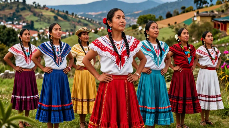 Pueblos indígenas vibrantes en paisajes mesoamericanos