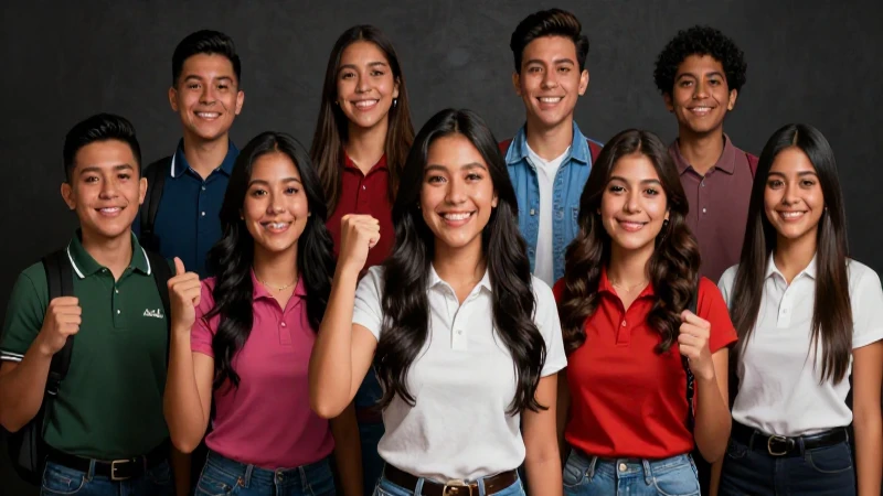 Ilustración realista de alumnos mexicanos sonrientes