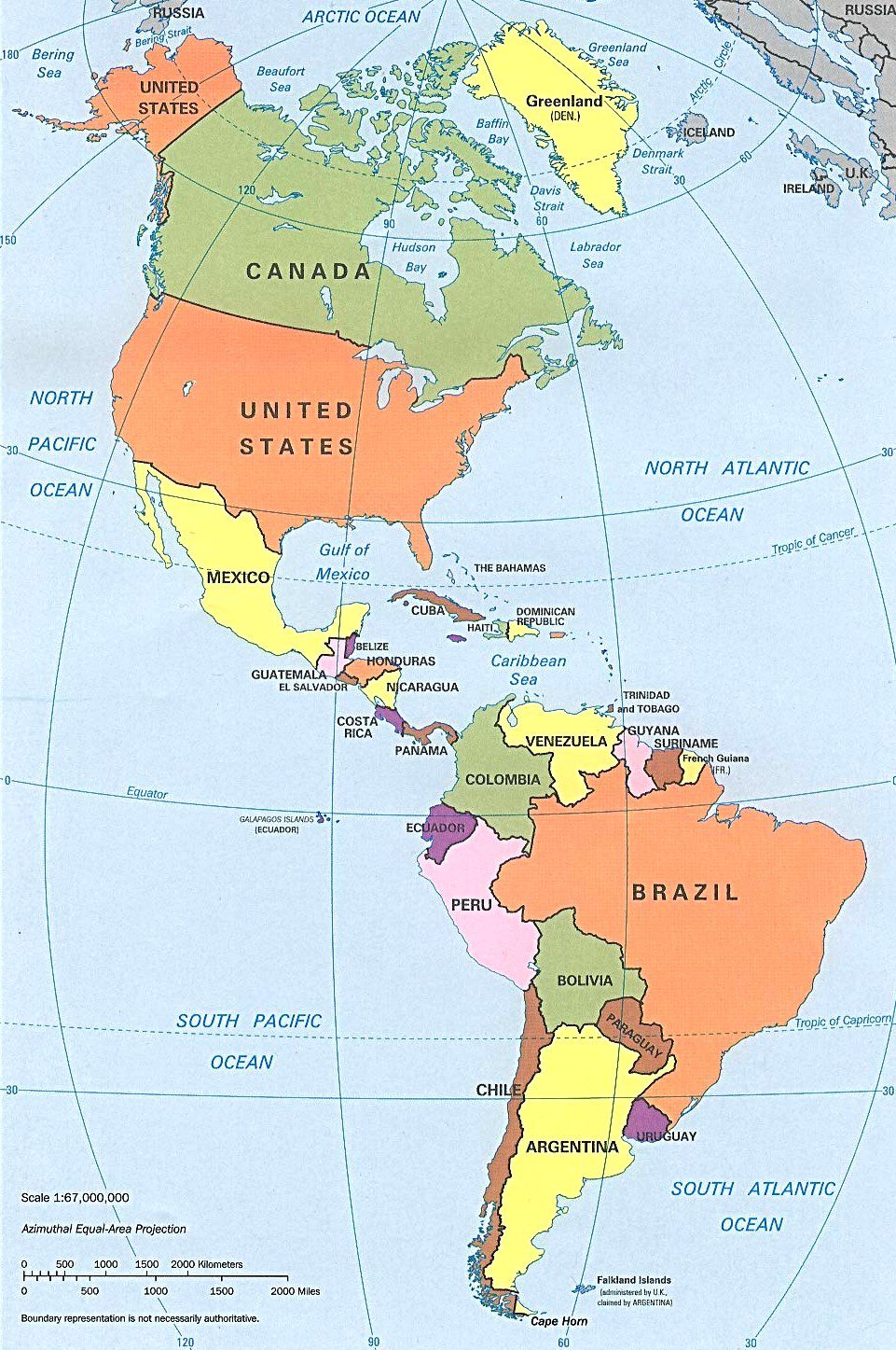 division politica de america paises fronteras y territorios en detalle