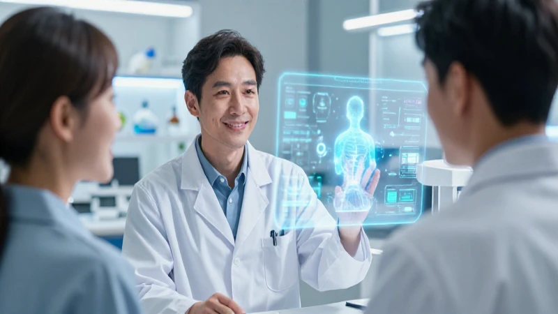 Médico experto analiza datos en laboratorio futurista