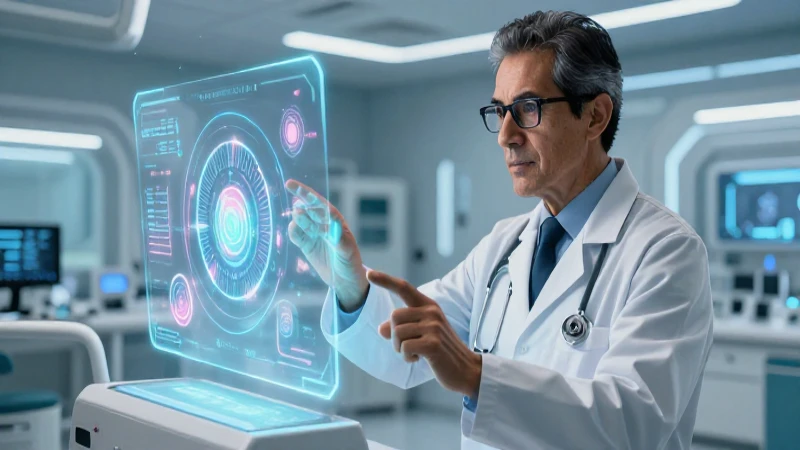 Doctor profesional interactúa con tecnología médica holográfica