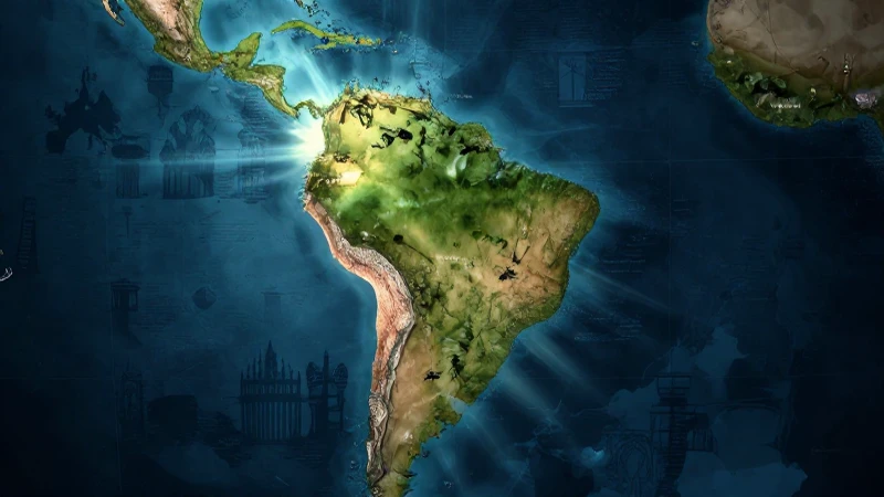 Cuáles son causas y consecuencias de la Doctrina Monroe 4 Mapa estilizado de Américas, luz y poder