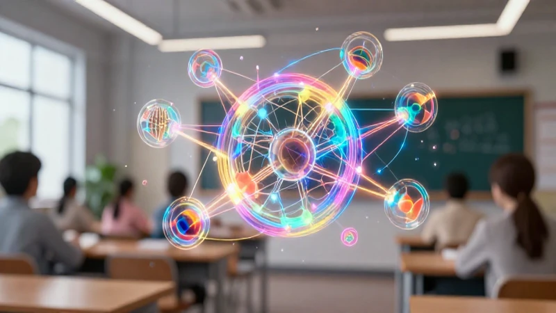Conceptos holográficos vibrantes en aula moderna