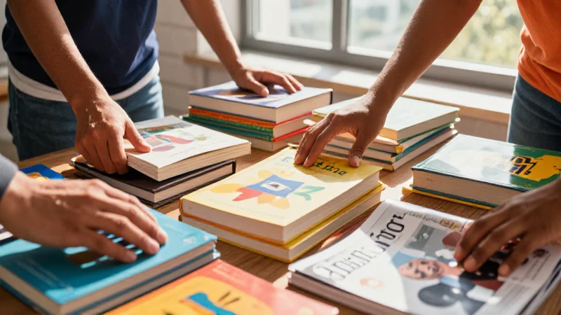 Libros donados vibrantes bañados por luz natural