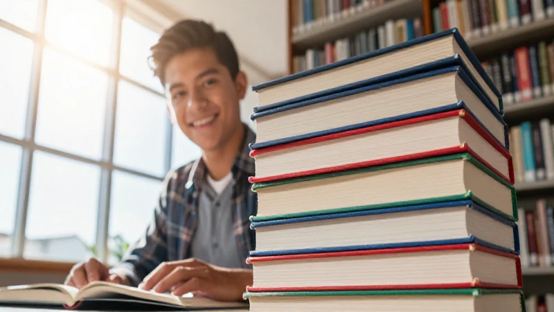 Libros antiguos y joven mexicano en una biblioteca