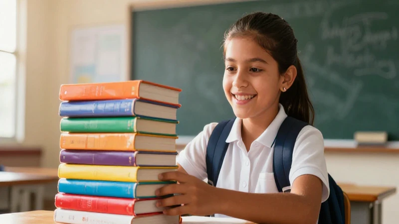 Estudiante sonriente con libros bajo el sol
