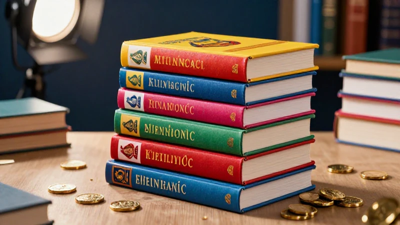 Libros vibrantes y monedas doradas en un ambiente educativo